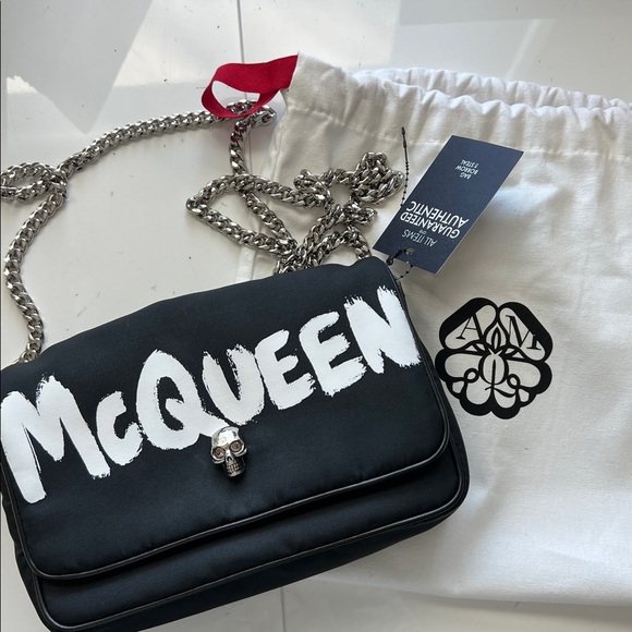 Alexander McQueen Nylon Graffiti Logo Skull Bag pristine condition